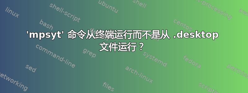 'mpsyt' 命令从终端运行而不是从 .desktop 文件运行？