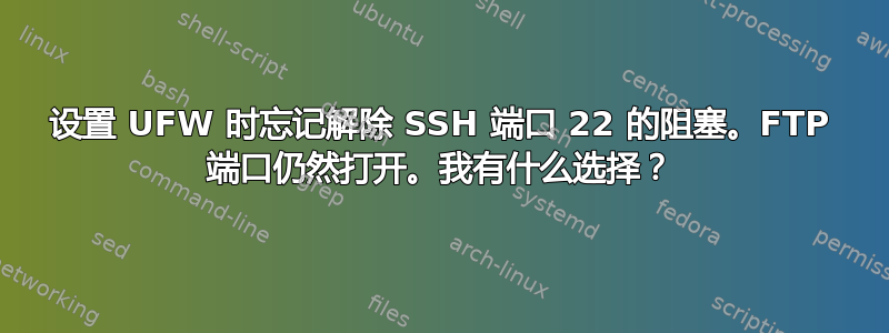 设置 UFW 时忘记解除 SSH 端口 22 的阻塞。FTP 端口仍然打开。我有什么选择？