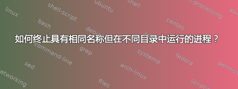 如何终止具有相同名称但在不同目录中运行的进程？