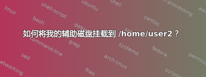 如何将我的辅助磁盘挂载到 /home/user2？