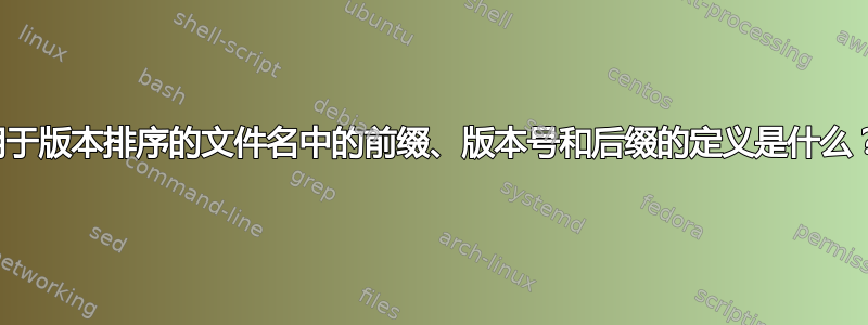 用于版本排序的文件名中的前缀、版本号和后缀的定义是什么？