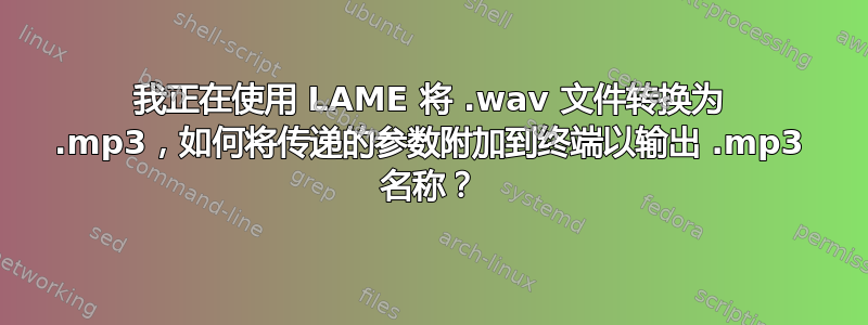 我正在使用 LAME 将 .wav 文件转换为 .mp3，如何将传递的参数附加到终端以输出 .mp3 名称？