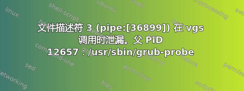 文件描述符 3 (pipe:[36899]) 在 vgs 调用时泄漏。父 PID 12657：/usr/sbin/grub-probe