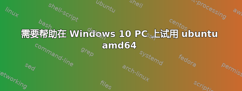 需要帮助在 Windows 10 PC 上试用 ubuntu amd64