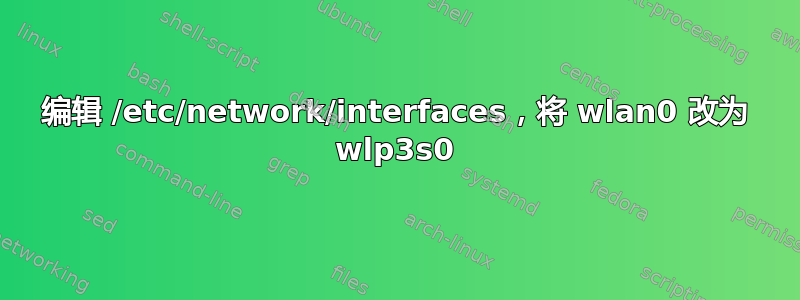 编辑 /etc/network/interfaces，将 wlan0 改为 wlp3s0