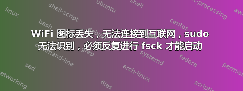 WiFi 图标丢失，无法连接到互联网，sudo 无法识别，必须反复进行 fsck 才能启动