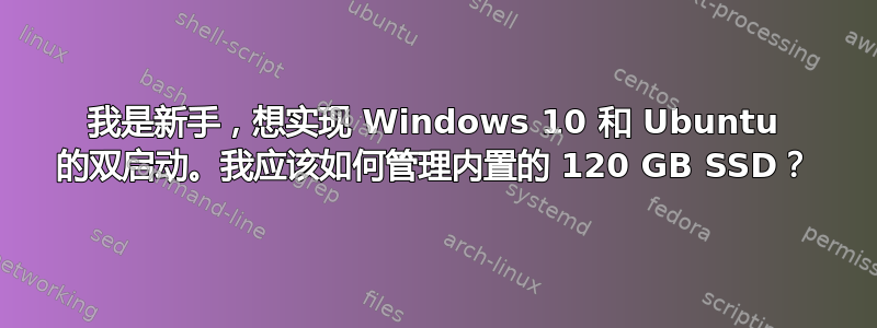 我是新手，想实现 Windows 10 和 Ubuntu 的双启动。我应该如何管理内置的 120 GB SSD？