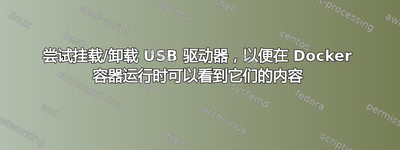 尝试挂载/卸载 USB 驱动器，以便在 Docker 容器运行时可以看到它们的内容