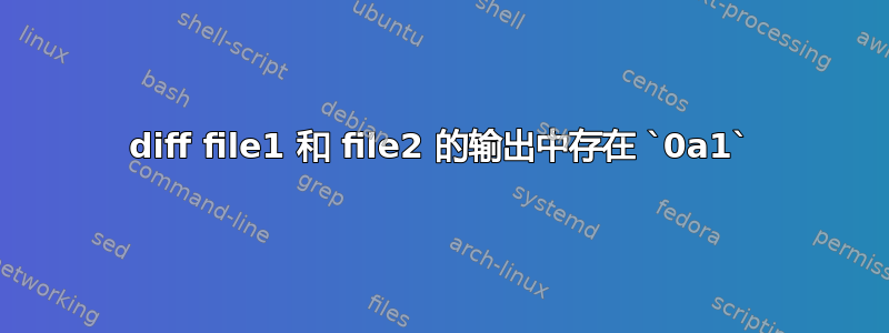 diff file1 和 file2 的输出中存在 `0a1`