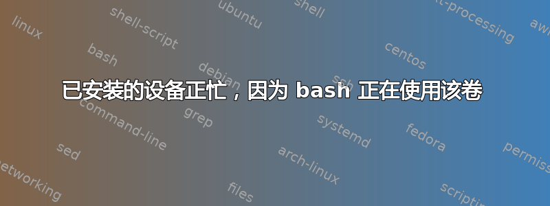 已安装的设备正忙，因为 bash 正在使用该卷