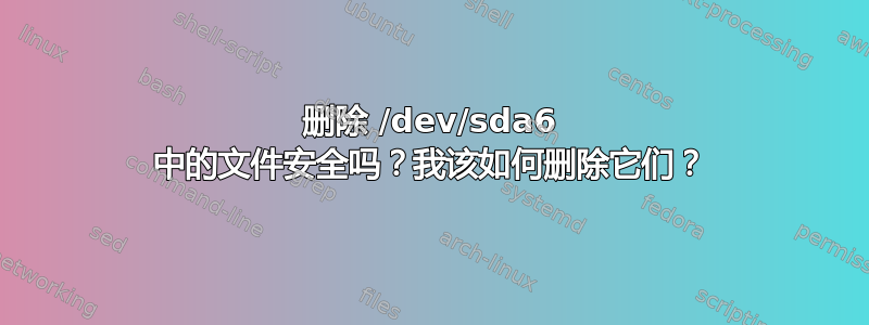 删除 /dev/sda6 中的文件安全吗？我该如何删除它们？