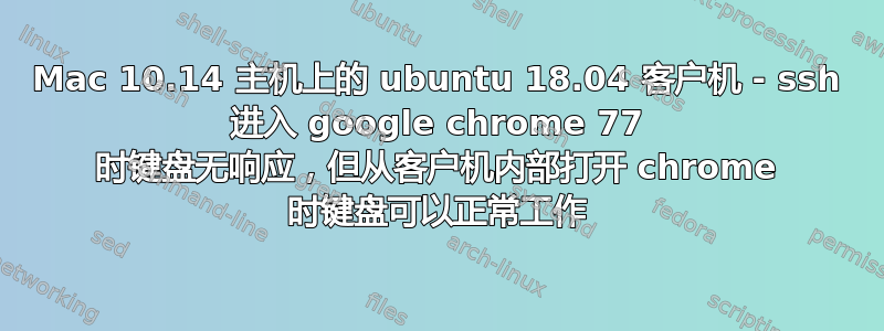 Mac 10.14 主机上的 ubuntu 18.04 客户机 - ssh 进入 google chrome 77 时键盘无响应，但从客户机内部打开 chrome 时键盘可以正常工作