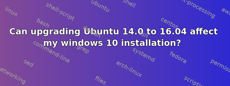 Can upgrading Ubuntu 14.0 to 16.04 affect my windows 10 installation? 