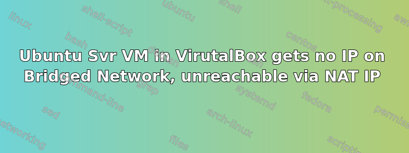 Ubuntu Svr VM in VirutalBox gets no IP on Bridged Network, unreachable via NAT IP