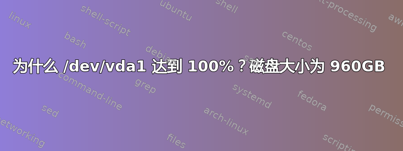 为什么 /dev/vda1 达到 100%？磁盘大小为 960GB