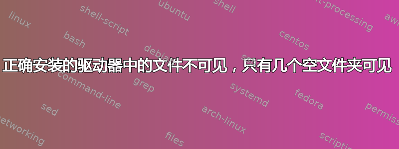 正确安装的驱动器中的文件不可见，只有几个空文件夹可见