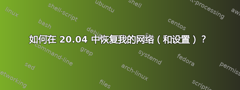 如何在 20.04 中恢复我的网络（和设置）？