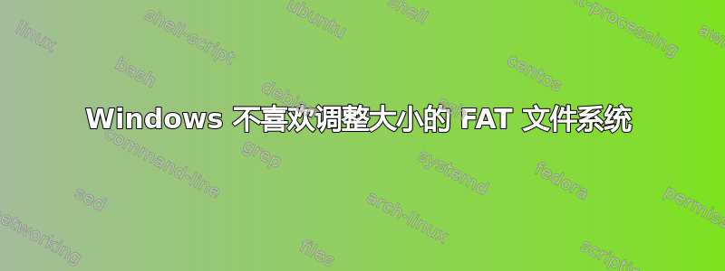 Windows 不喜欢调整大小的 FAT 文件系统