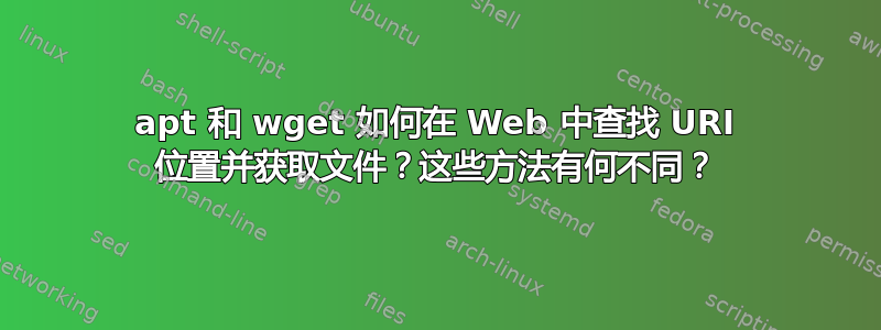 apt 和 wget 如何在 Web 中查找 URI 位置并获取文件？这些方法有何不同？