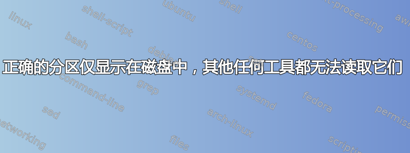 正确的分区仅显示在磁盘中，其他任何工具都无法读取它们