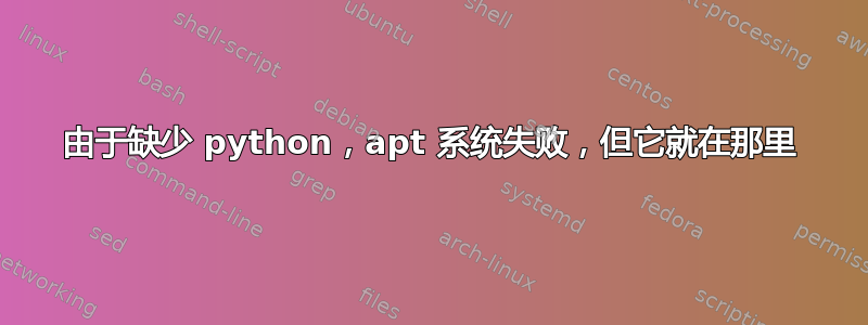 由于缺少 python，apt 系统失败，但它就在那里