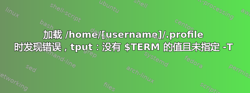 加载 /home/[username]/.profile 时发现错误，tput：没有 $TERM 的值且未指定 -T