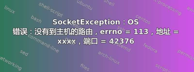 SocketException：OS 错误：没有到主机的路由，errno = 113，地址 = xxxx，端口 = 42376