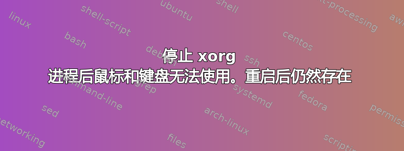 停止 xorg 进程后鼠标和键盘无法使用。重启后仍然存在