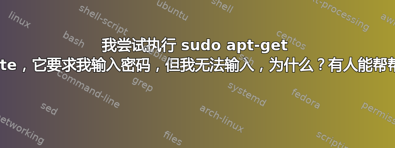 我尝试执行 sudo apt-get update，它要求我输入密码，但我无法输入，为什么？有人能帮帮我吗 