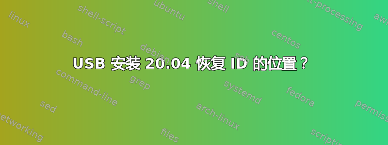 USB 安装 20.04 恢复 ID 的位置？