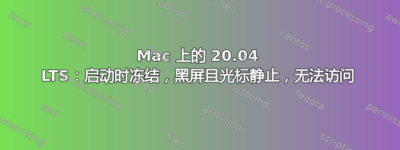 Mac 上的 20.04 LTS：启动时冻结，黑屏且光标静止，无法访问