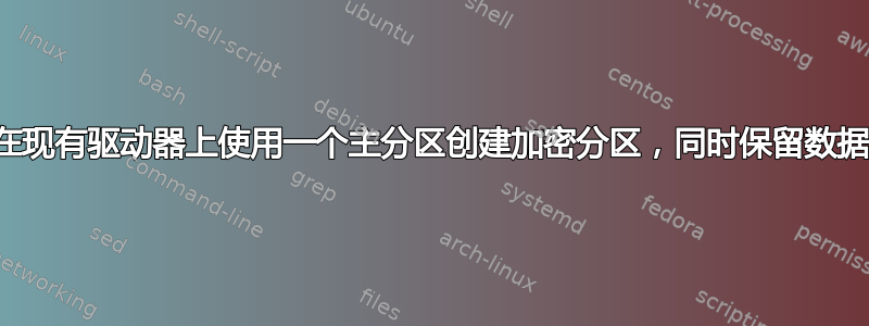 在现有驱动器上使用一个主分区创建加密分区，同时保留数据