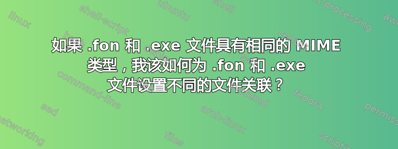 如果 .fon 和 .exe 文件具有相同的 MIME 类型，我该如何为 .fon 和 .exe 文件设置不同的文件关联？