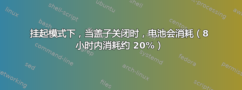 挂起模式下，当盖子关闭时，电池会消耗（8 小时内消耗约 20%）