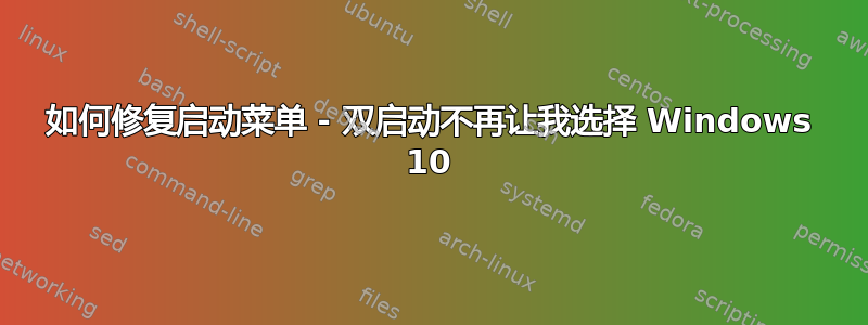 如何修复启动菜单 - 双启动不再让我选择 Windows 10