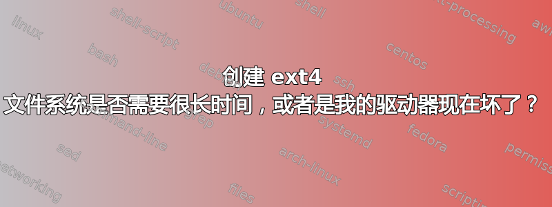 创建 ext4 文件系统是否需要很长时间，或者是我的驱动器现在坏了？