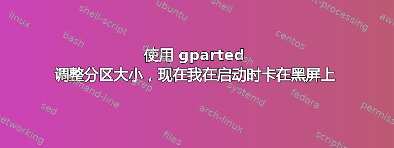 使用 gparted 调整分区大小，现在我在启动时卡在黑屏上