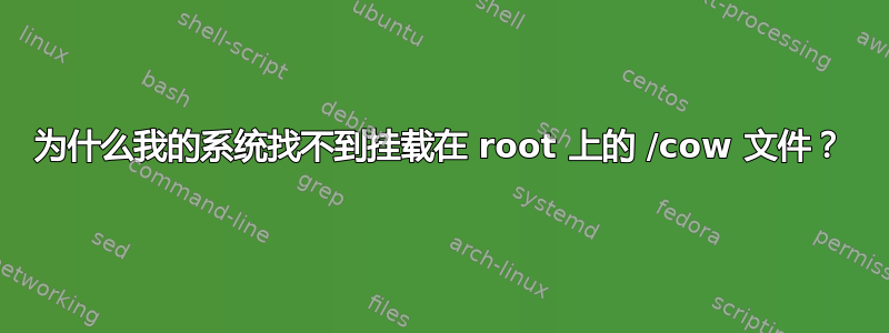 为什么我的系统找不到挂载在 root 上的 /cow 文件？