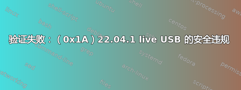 验证失败：（0x1A）22.04.1 live USB 的安全违规