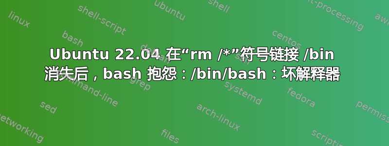 Ubuntu 22.04 在“rm /*”符号链接 /bin 消失后，bash 抱怨：/bin/bash：坏解释器