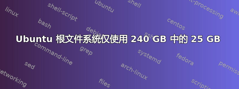 Ubuntu 根文件系统仅使用 240 GB 中的 25 GB