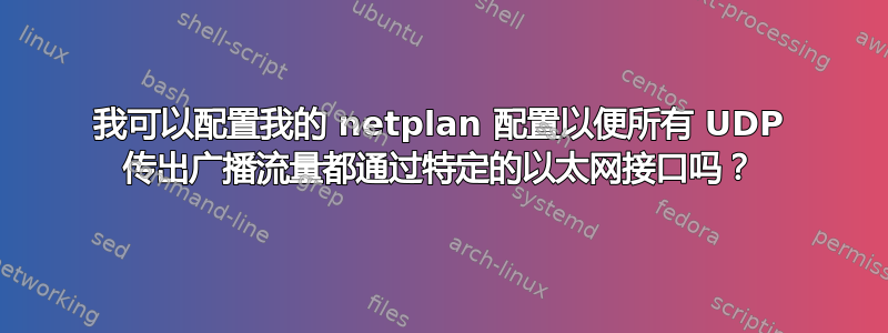 我可以配置我的 netplan 配置以便所有 UDP 传出广播流量都通过特定的以太网接口吗？