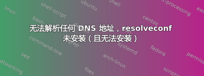 无法解析任何 DNS 地址，resolveconf 未安装（且无法安装）