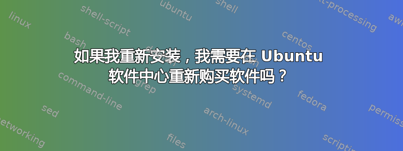 如果我重新安装，我需要在 Ubuntu 软件中心重新购买软件吗？