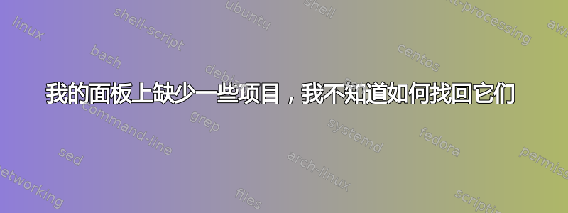 我的面板上缺少一些项目，我不知道如何找回它们