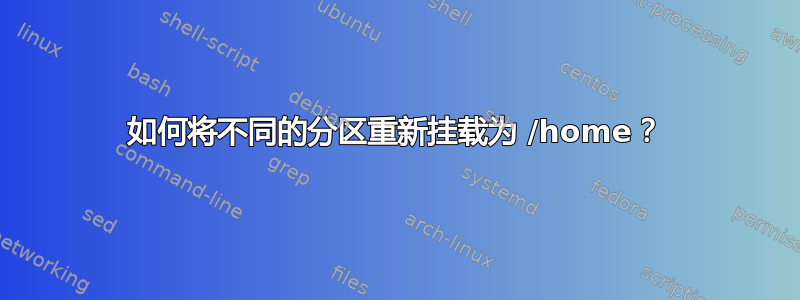 如何将不同的分区重新挂载为 /home？