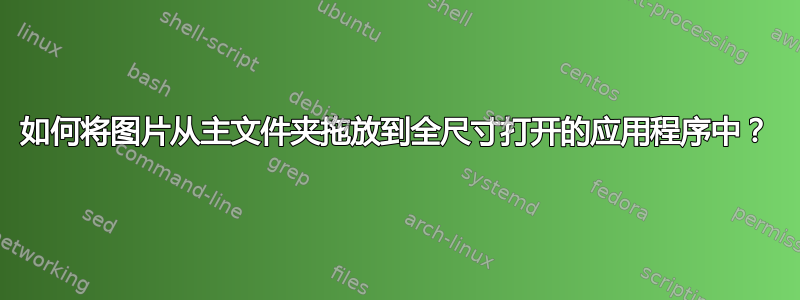 如何将图片从主文件夹拖放到全尺寸打开的应用程序中？