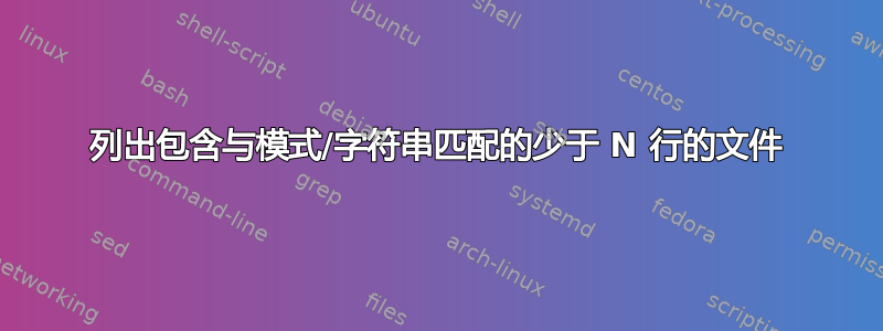 列出包含与模式/字符串匹配的少于 N 行的文件