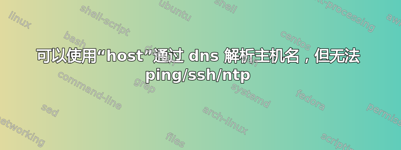 可以使用“host”通过 dns 解析主机名，但无法 ping/ssh/ntp