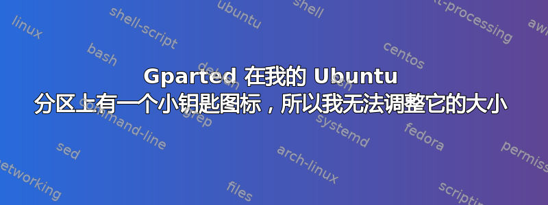 Gparted 在我的 Ubuntu 分区上有一个小钥匙图标，所以我无法调整它的大小